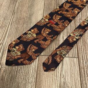 Moschino mens wide Bear Design silk tie